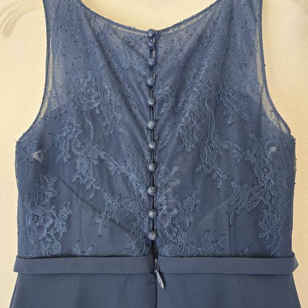 Azazie Navy Floral Lace Dress Women's Sz 10 Whimsy Fairy Bridal‎ Party Sheer Y2k - Picture 7 of 13